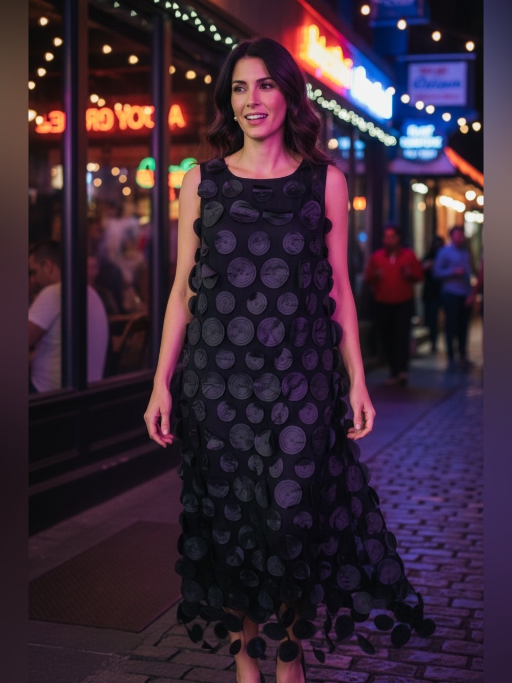 Boho Chic 3D Appliqué Polka Dot Mesh Midi Dress Statement Avant-Garde Small